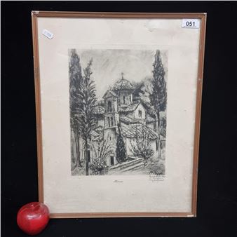 A fantastic antique  titled "Kaissariani" by the artist Madeleine Ringa, hand - Madeleine Ringa