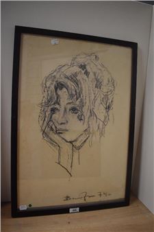 20th Century School, charcoal studies, Two head portraits of a man and woman, the former possibly - Woodrow Wyatt