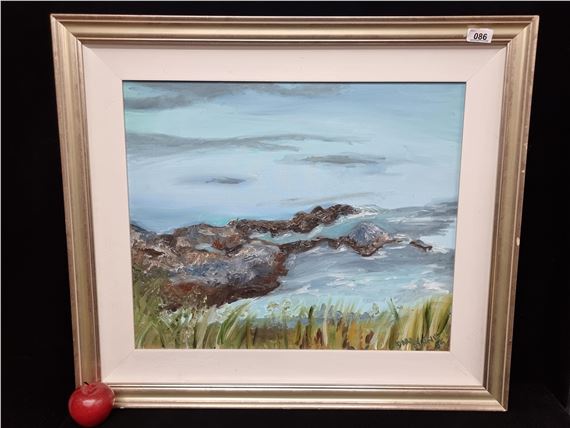 A very large stunning  by listed artist Dara Lynne Lenehan featuring a foaming wave  over a rocky coastline in great texture and colour. 
Mm:cm xcm.

Lenehan is a Dublin based artist whose focus is of Still Life and Figurative works by Dara Lynne Lenehan, 2005