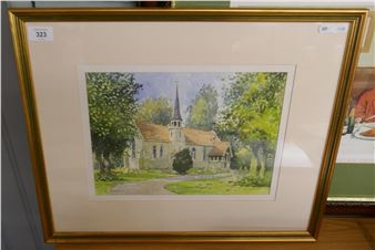 Watercolour of Luddington church by John Davis - John Davis