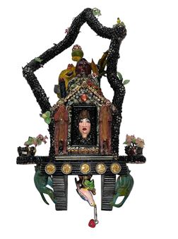 JUDY ONOFRIO Found Object Folk Art Wall Sculpture &quot;Monkey Hat - Judy Onofrio