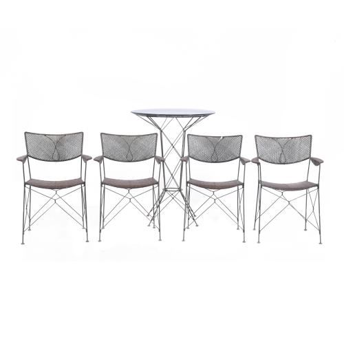 YUZURU YAMAKAWA (1933 - 2012). RATTAN & WIRED FOUR CHAIRS AND HIGH TABLE by Yuzuru Yamakawa, circa 1980 - 1990