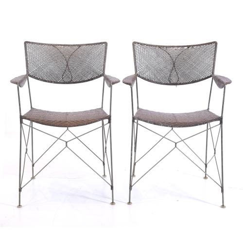 Artwork by Yuzuru Yamakawa, YUZURU YAMAKAWA (1933 - 2012). RATTAN & WIRED FOUR CHAIRS AND HIGH TABLE, Made of metal structure