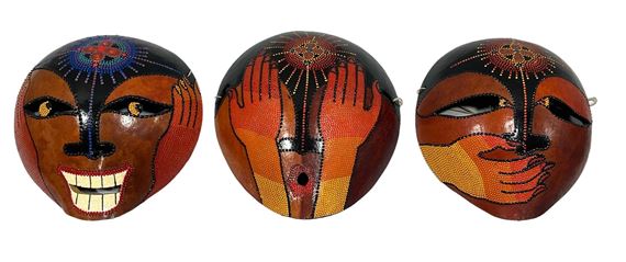 Three FRAN JAFFE Three Wise Tribal Masks - Fran Jaffe