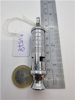 An Antique Metropolitan police whistle. Maker J. Hudson & co. Bar Street, Birmingham. Whistle no - J. Hudson
