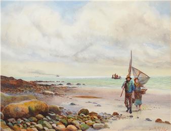 Fisherman and Fishwife on a Beach - George H. Hughes