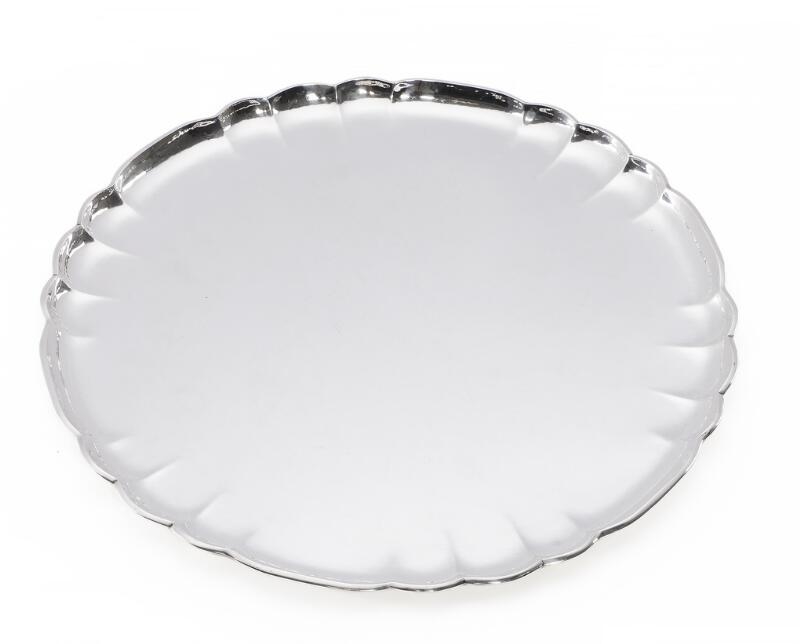 Artwork by Oscar Gundlach Pedersen, A large, circular serving tray with hammered surface and curvy rim