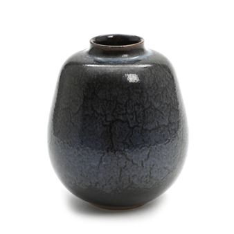 A round stoneware vase decorated with butterfly-wing glaze - Kresten Bloch