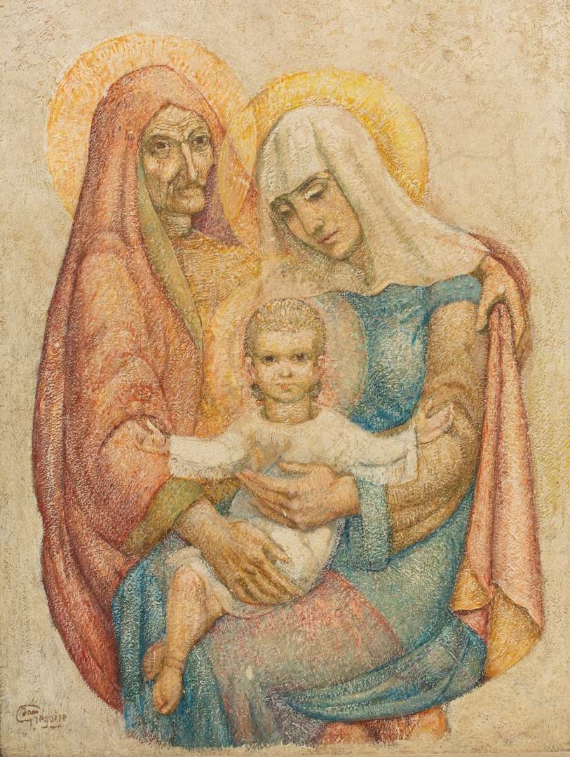 Artwork by Jan Gregoire, Anna en Maria met Christus, Made of oil on panel
