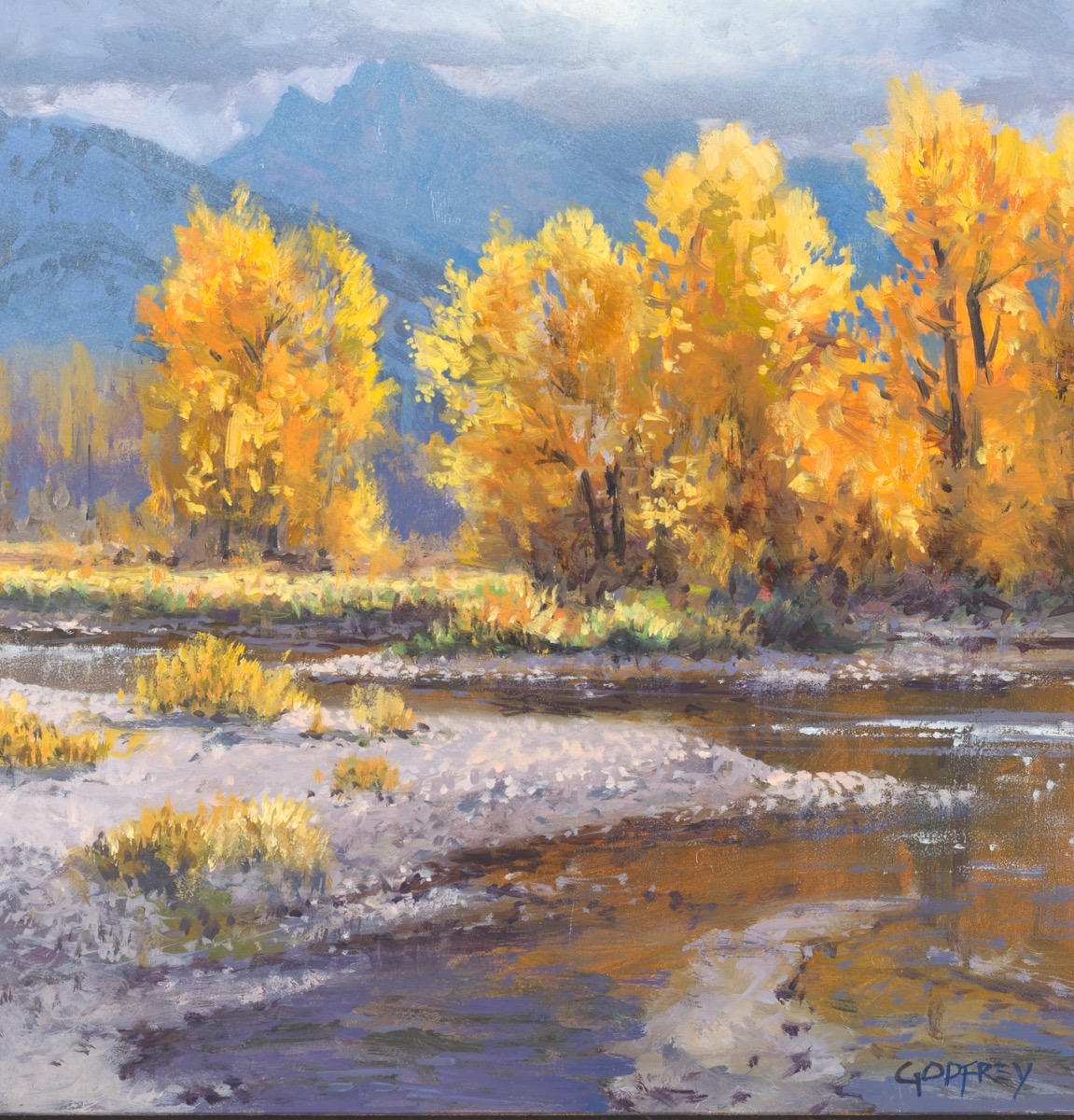 Artwork by Michael Godfrey, Teton Fall, Made of Oil on board
