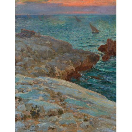 Felsige Küste bei Antibes in der Abendsonne by Charles Louis Signoret, 1899