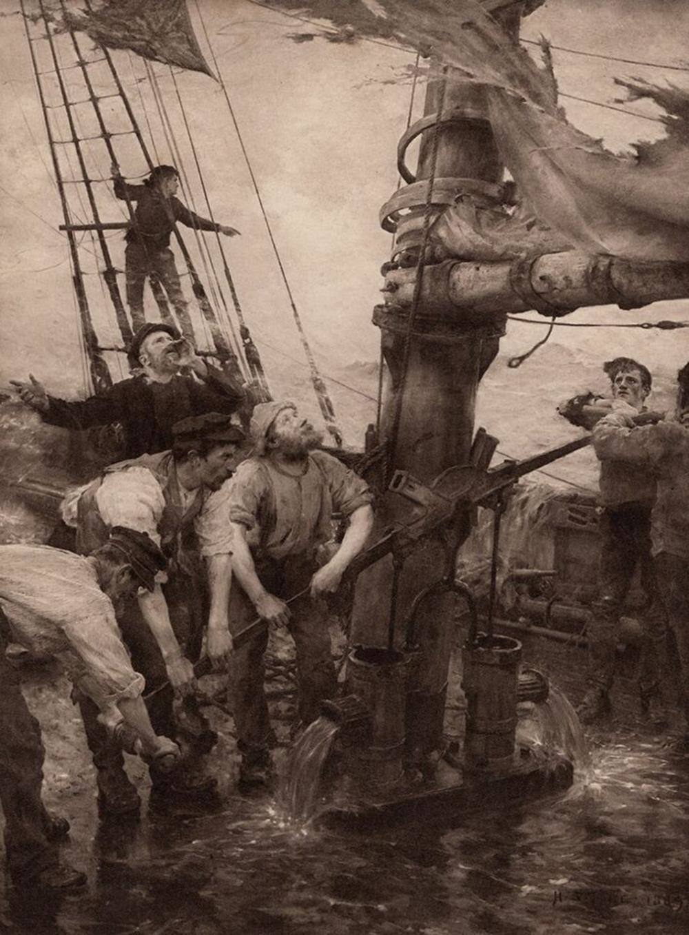 Henry Scott Tuke | HENRY SCOTT TUKE Antique Print SWAMPED BY THE STORM ...