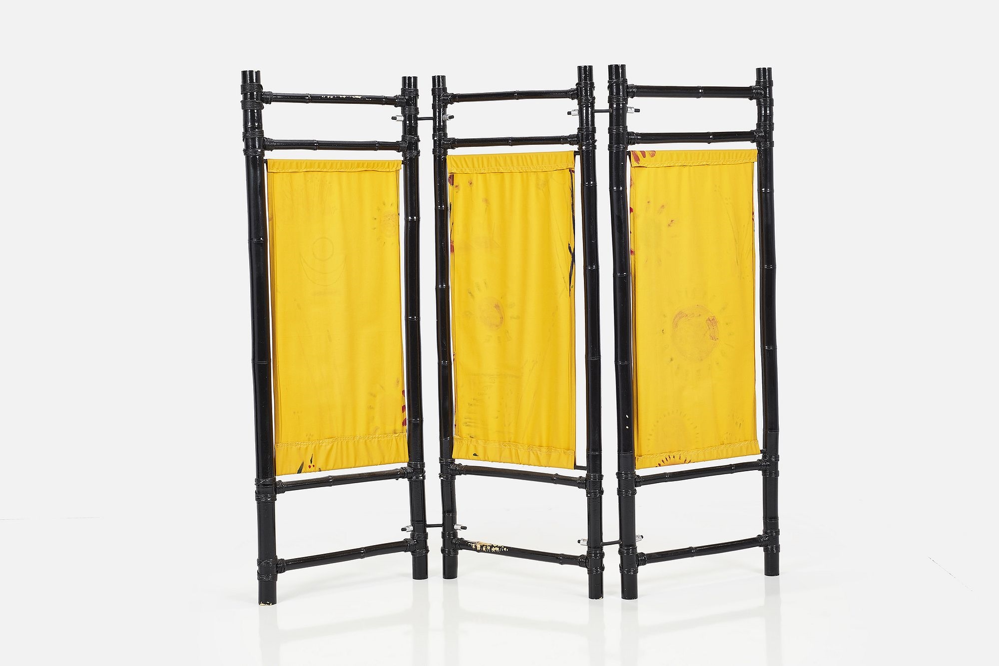 Artwork by Aaron Aujla, Kurt Beers, Benjamin Bloomstein, Three-part folding screen with painting by Kurt Beers, Made of Lacquered bamboo, painted