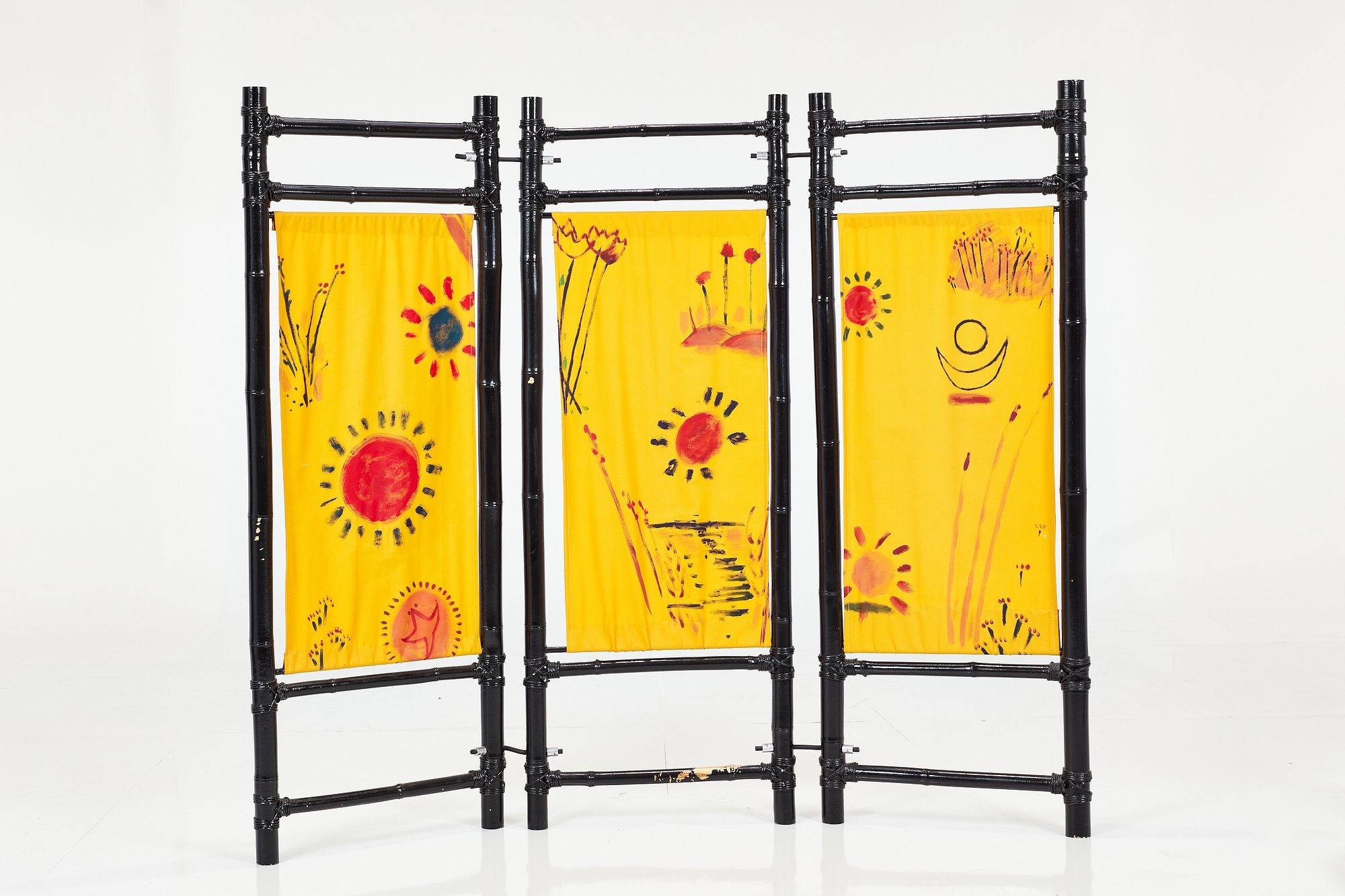 Artwork by Aaron Aujla, Kurt Beers, Benjamin Bloomstein, Three-part folding screen with painting by Kurt Beers, Made of Lacquered bamboo, painted