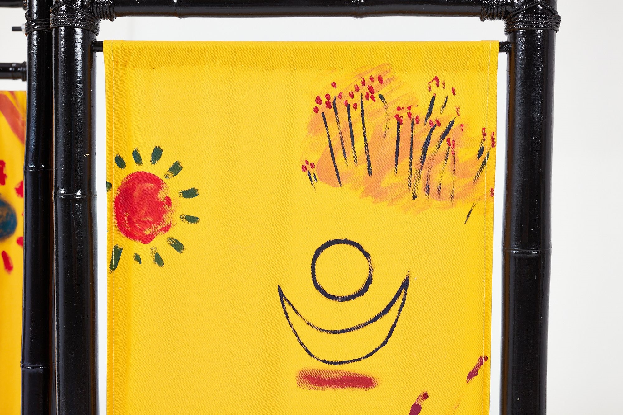 Artwork by Aaron Aujla, Kurt Beers, Benjamin Bloomstein, Three-part folding screen with painting by Kurt Beers, Made of Lacquered bamboo, painted