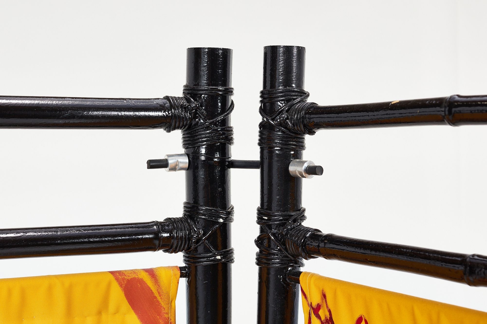 Artwork by Aaron Aujla, Kurt Beers, Benjamin Bloomstein, Three-part folding screen with painting by Kurt Beers, Made of Lacquered bamboo, painted