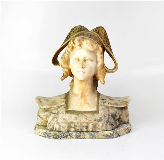 IN THE MANNER OF ALBERTO CAMBI (fl. early 20th century); a marble and alabaster bust of a young woman - Alberto Cambi