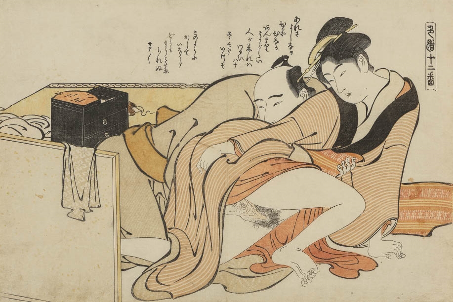 Artwork by Torii Kiyonaga, from SHIKIDO JUNIBAN [TWELVE BOUTS IN THE WAY OF LOVE, Made of woodcut