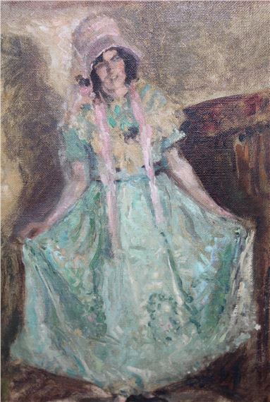 Alfred Palmer | portrait of a young lady in a green dress | MutualArt