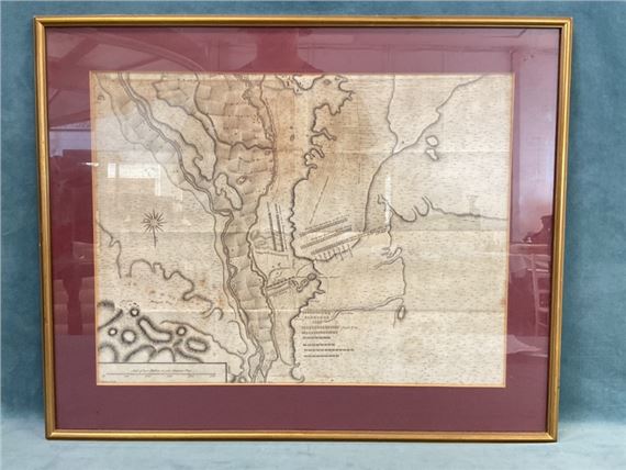 C18th engraved plan of the battle of Almenar - 1710 in the War of the Spanish Succession - Isaac Basire