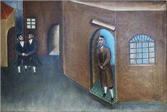 Chassidim in the street - Itzhak Roman