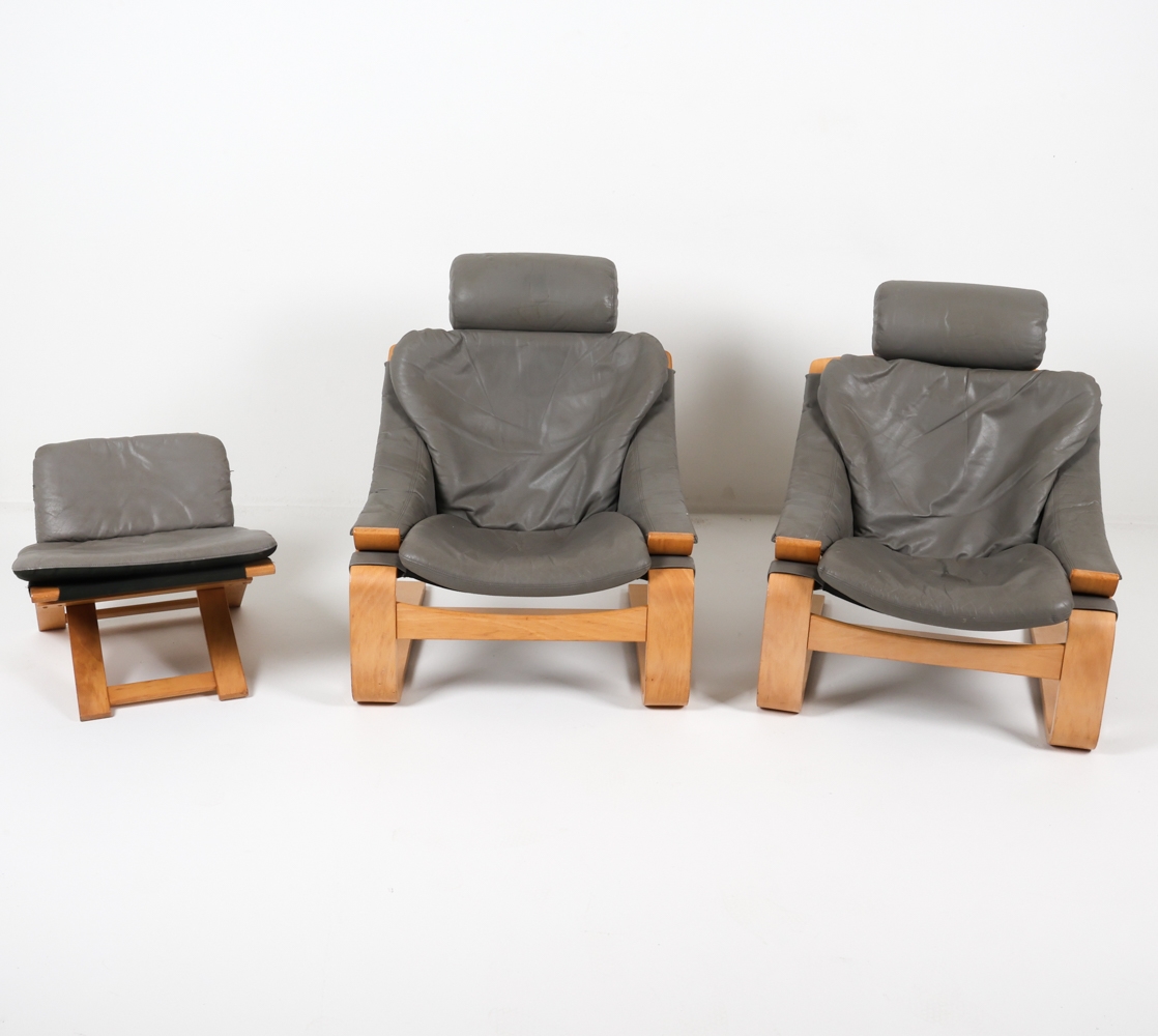 Artwork by Ake Fribyter, PAIR OF 'KROKEN' CHAIRS BY AKE FRIBYTTER, Made of bentwood with leather