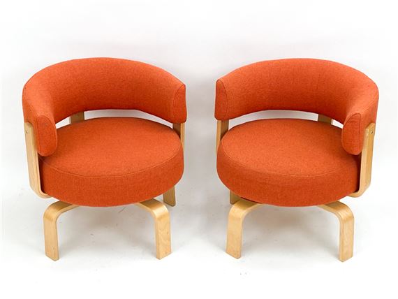 PAIR BEECH TURNABLE CHAIRS by Carina Bengs, circa 2000