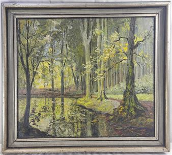 Carl Wilhelm Mosblech (1868-1934) "Waldinneres mit Weiher - Wilhelm Mosblech