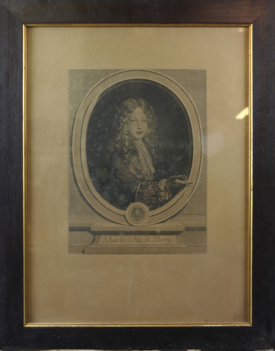 Artwork by Joseph-Louis Duc, Antica incisione ''Louis Duc de Bourgogne'' da un dipinto di J.F. de Troy e incisa da Chevalier Edelinck. Scuola francesedel 700. Cornice in noce e oro (cm73x58,5 -compresa la cornice, Made of incisione