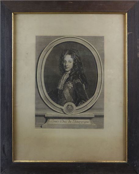 Antica incisione ''Louis Duc de Bourgogne'' da un dipinto di J.F. de Troy e incisa da Chevalier Edelinck. Scuola francesedel 700. Cornice in noce e oro (cm73x58 -compresa la cornice