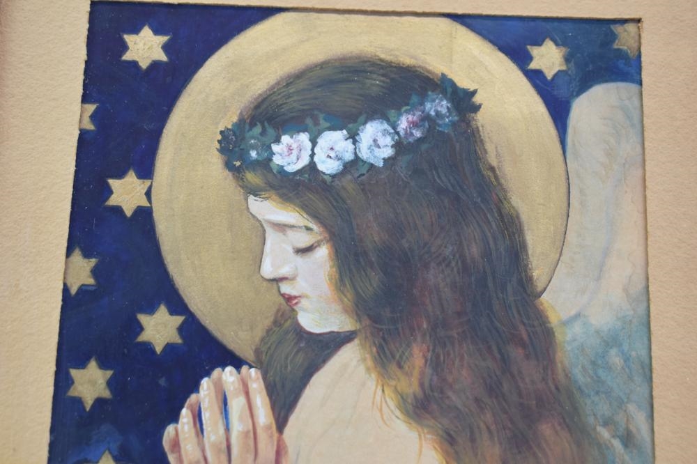Max Rosenfeld | Antique Max Rosenfeld Mixed Media of Angel in Prayer ...