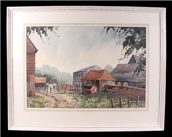 Duncan Russell (modern British) - Somerden Farm - signed lower right, watercolour, framed - Duncan Russell