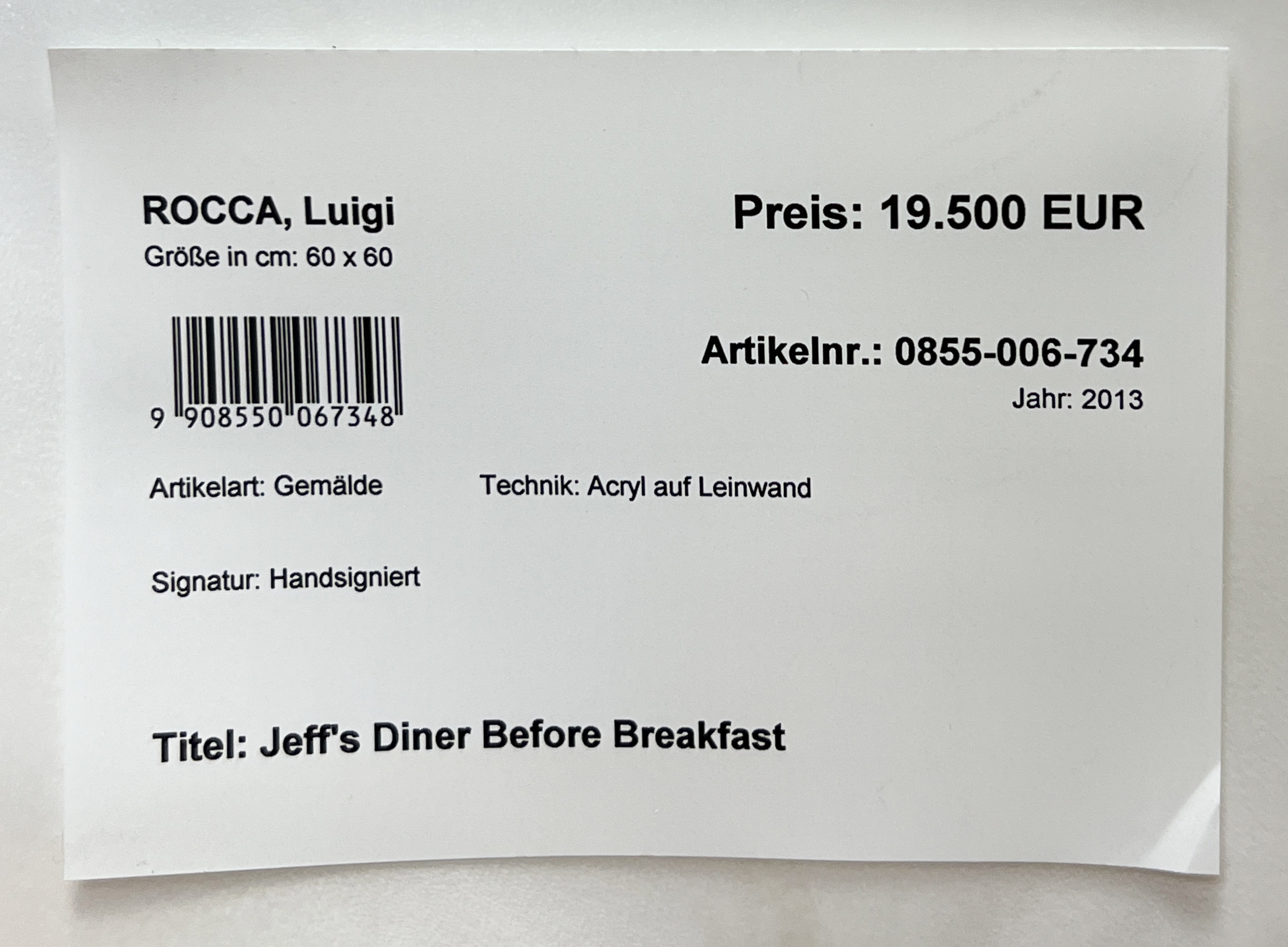 Luigi Rocca | Jeff's Diner Before Breakfast (2013) | MutualArt