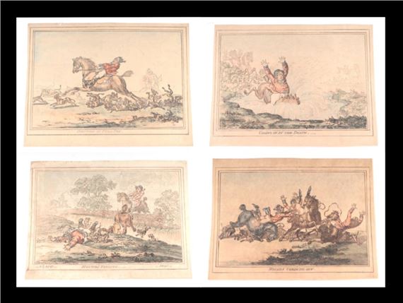 After James Gillray - four 19th century hand coloured etchings - Hounds Throwing Off, Coming in at by James Gillray, 19th century