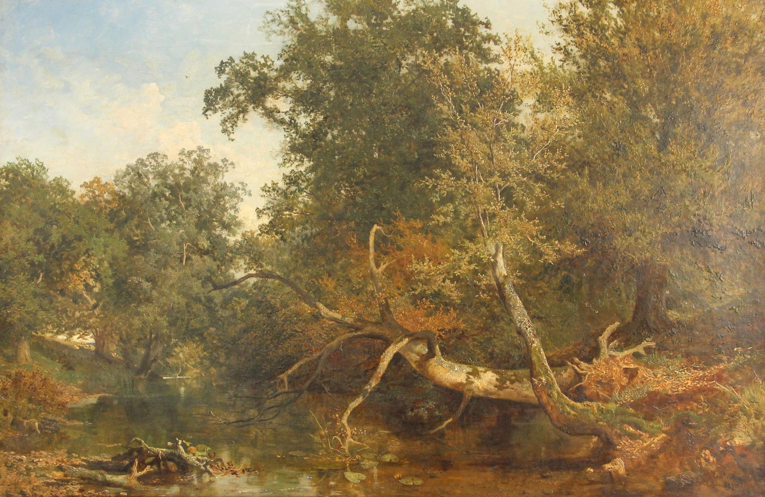 Charles Collins | A woodland river landscape with fallen tree, (1876 ...