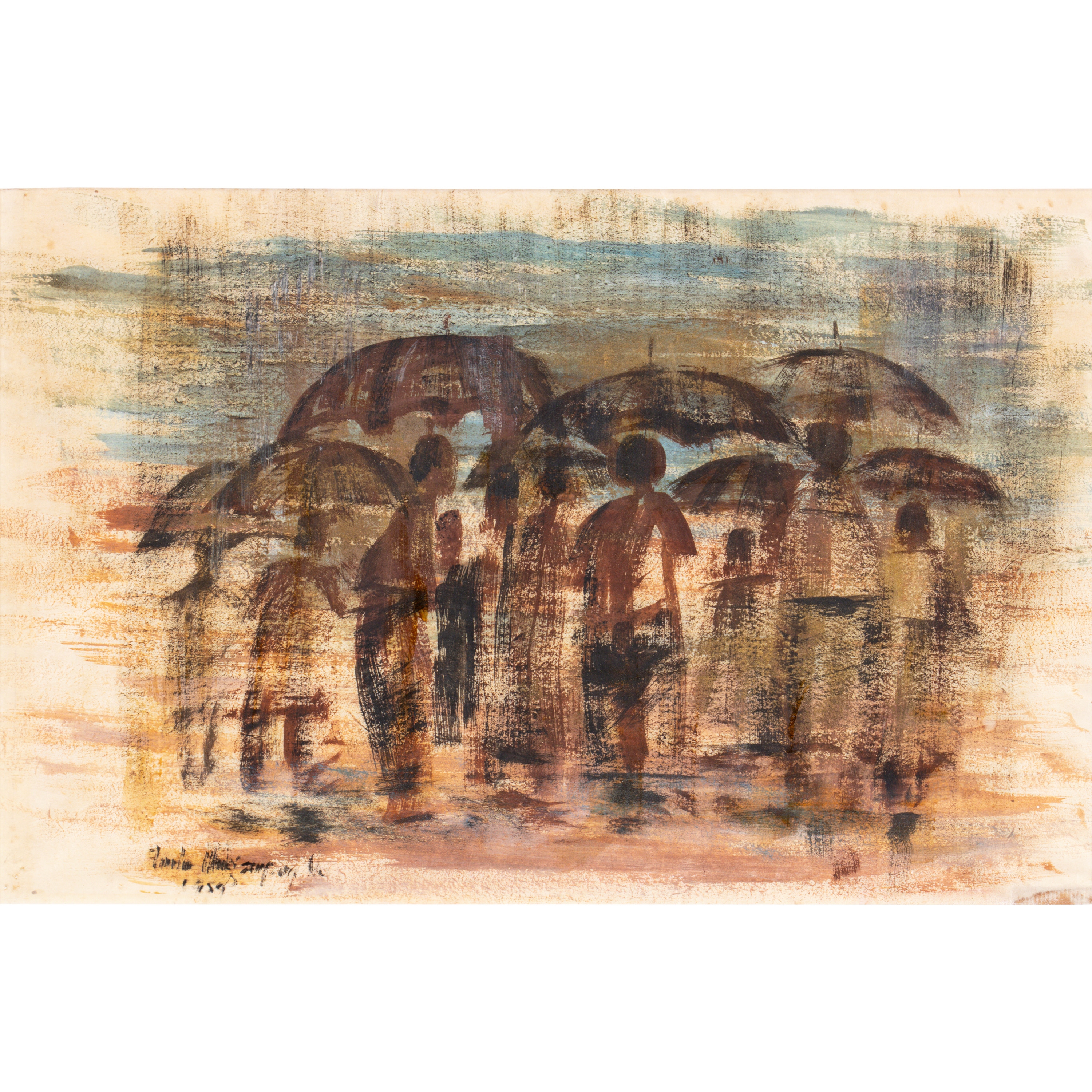 Artwork by Anita Magsaysay-Ho, Untitled (Crowd with Umbrellas, Made of Ink and watercolor on paper