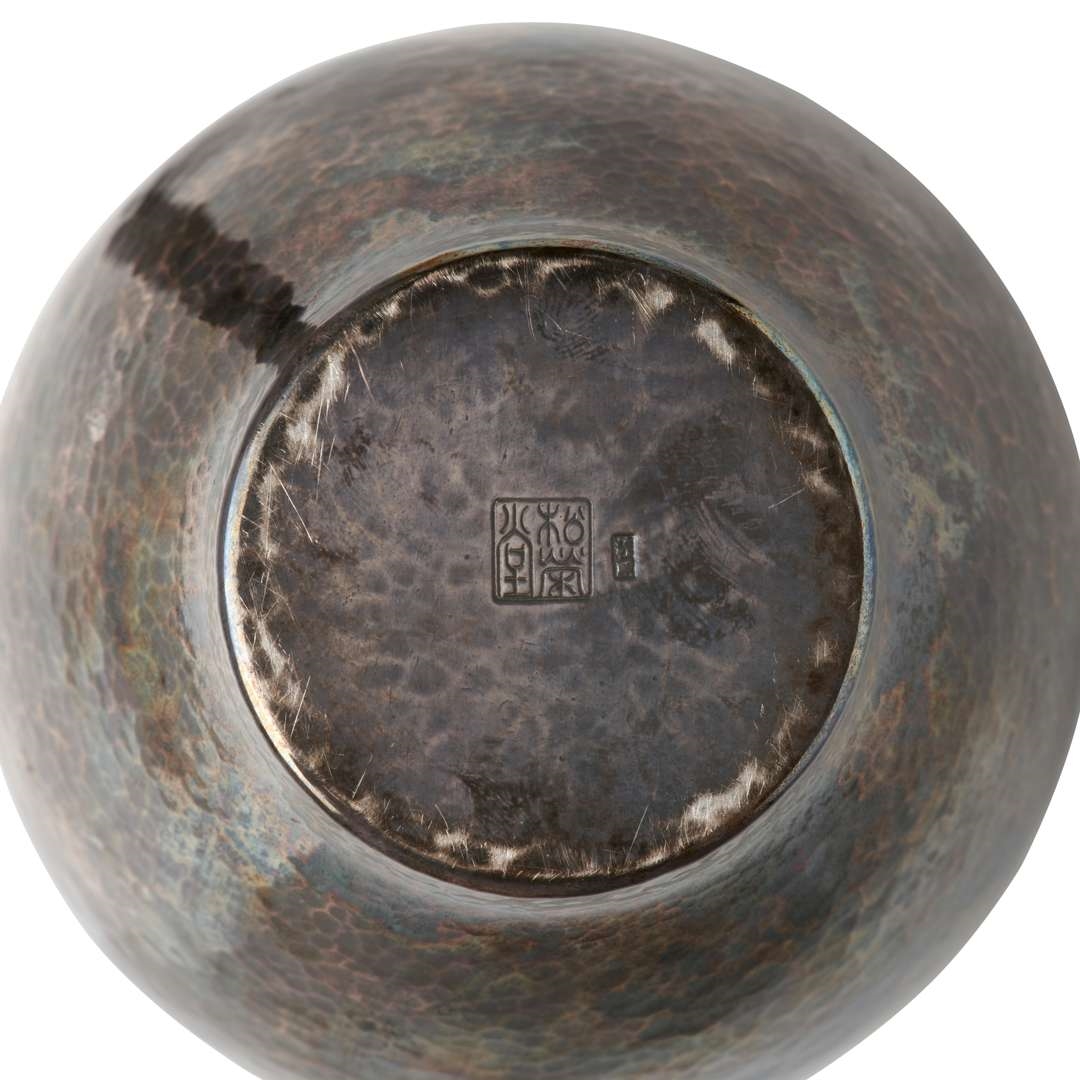 Artwork by Shoeido Masatoshi, SILVER TEA CADDY AND VASE, Made of oval panel