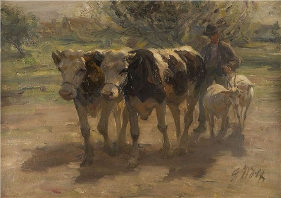 HIRTE MIT KUHEN UND SCHAFEN by Georg Wolf, 1882