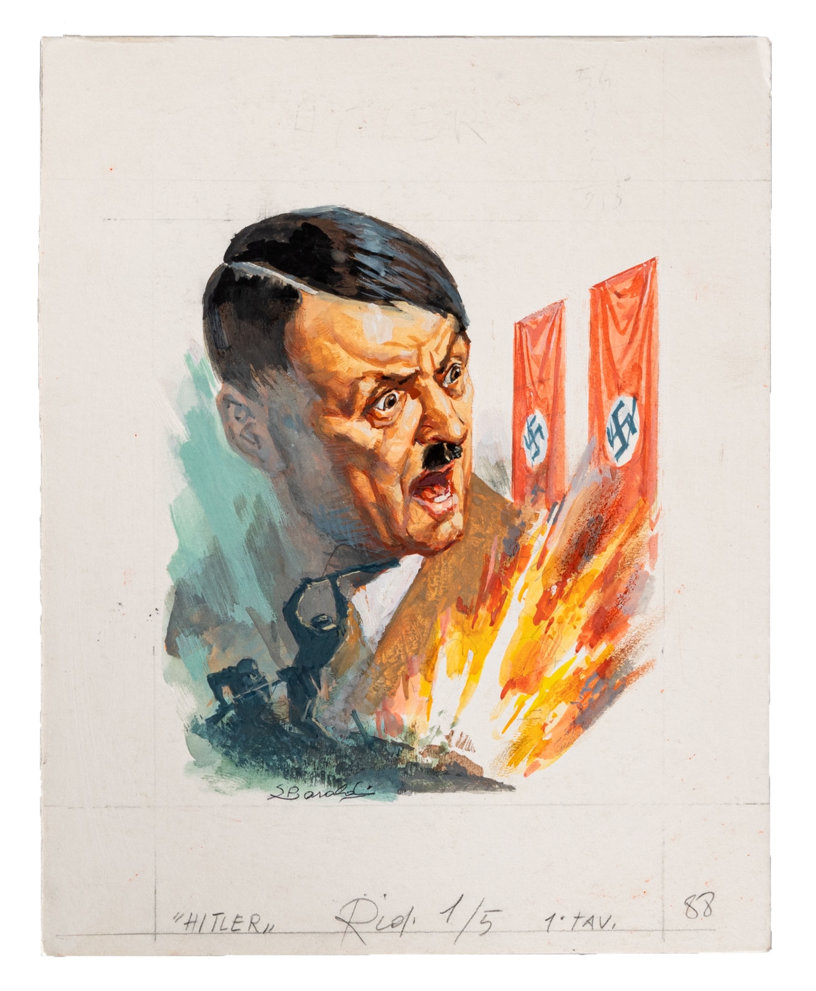 Artwork by Severino Baraldi, Hitler e Stalin, two illustrations, Made of Tempera on cardboard