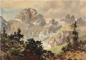 (Triest 1887-1963) Auf dem Weg von der Austria-Hütte zur Südwand-Hütte - Blick auf Dachstein-Südwand - Viktor Gutman