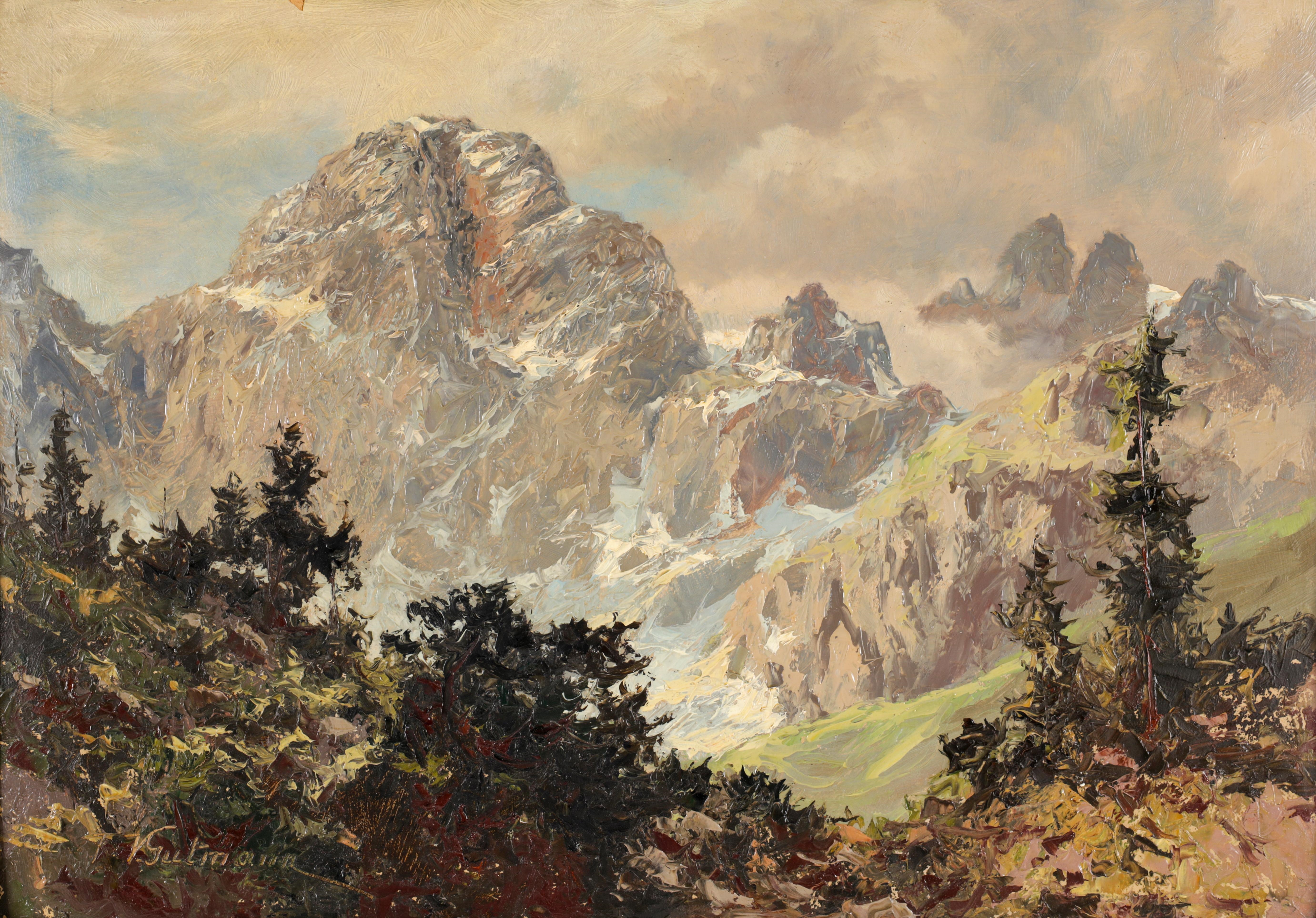 Artwork by Viktor Gutman, (Triest 1887-1963) Auf dem Weg von der Austria-Hütte zur Südwand-Hütte - Blick auf Dachstein-Südwand, Made of Öl auf Karton