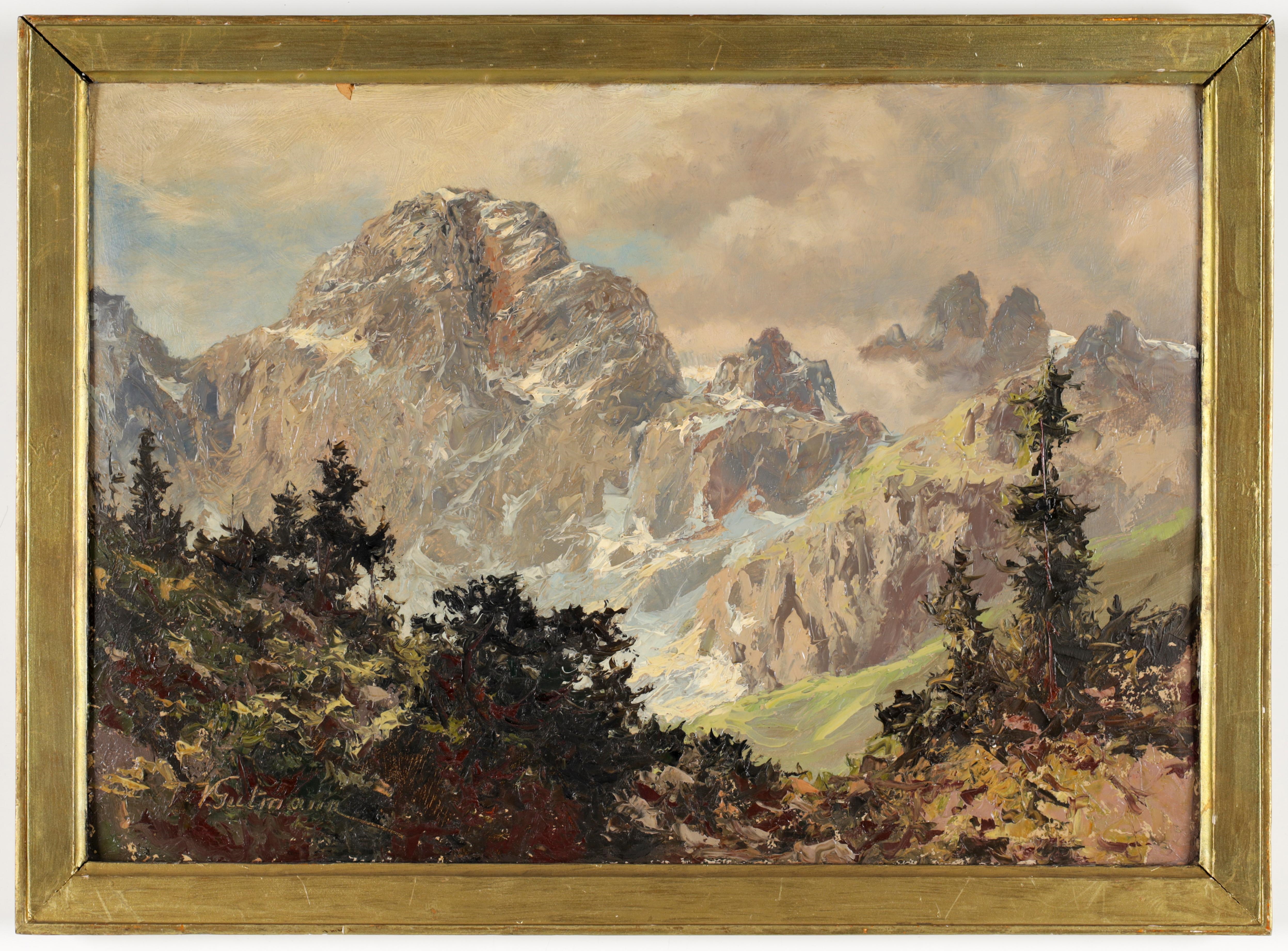 Artwork by Viktor Gutman, (Triest 1887-1963) Auf dem Weg von der Austria-Hütte zur Südwand-Hütte - Blick auf Dachstein-Südwand, Made of Öl auf Karton