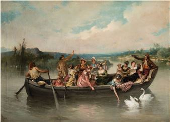 &quot;Fiesta galante en una barca de paseo por la Albufera&quot; - Francisco Javier Amerigo y Aparici