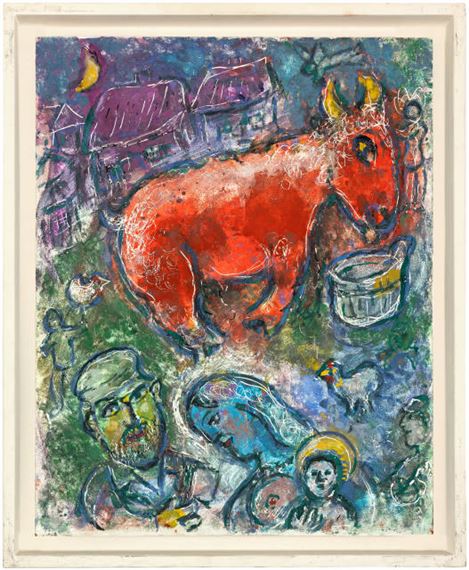 MARC CHAGALL、L'Ane rouge、海外版超希少レゾネ、新品額装付 Marc Chagall | L'âne rouge à l'auge (1981) | MutualArt