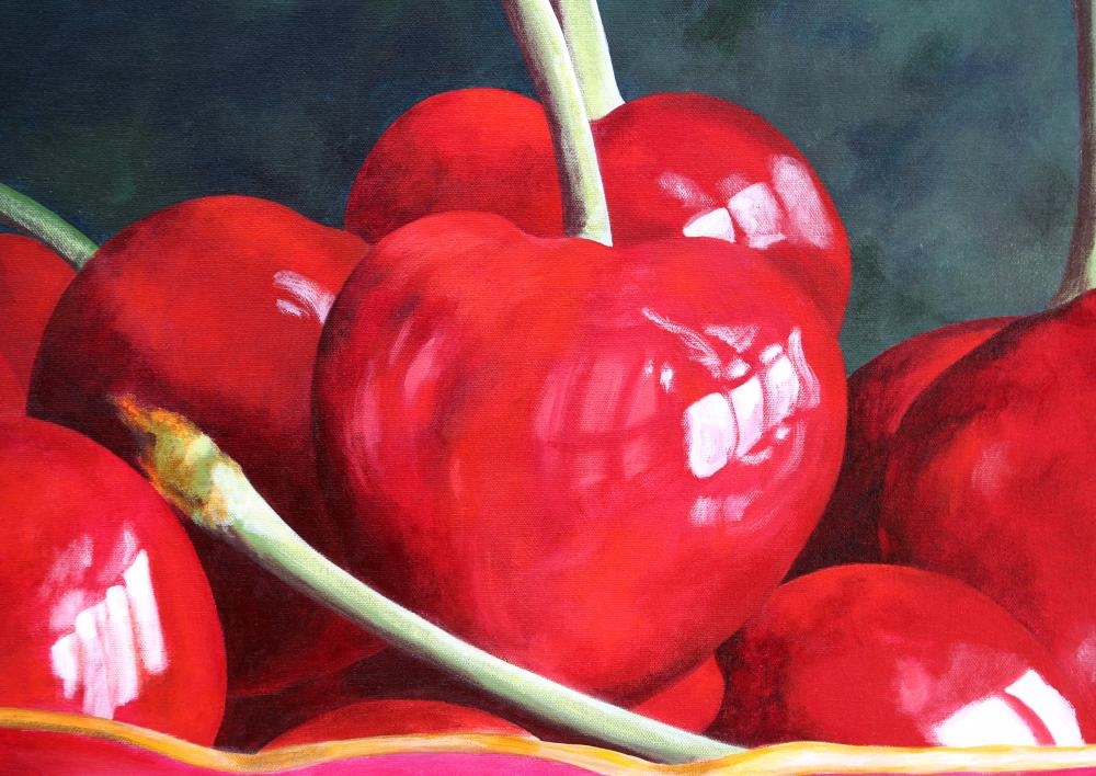 Artwork by Elaine Clarfield-gitalis, CHERRIES IN A TEACUP, Made of OIL ON CANVAS