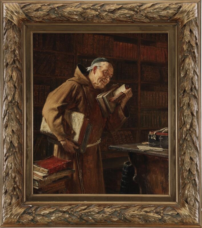 Eduard von Grützner | A library interior with a reading monk (1894 ...