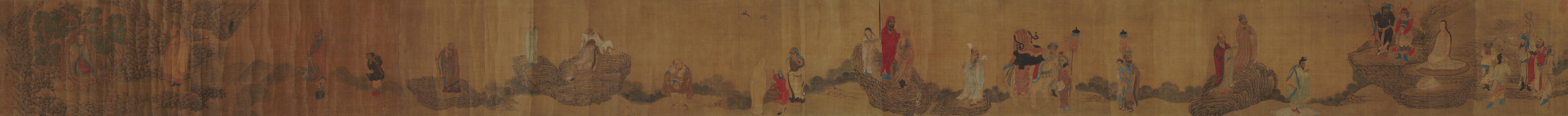 Artwork by Zhang Fangji, Luohans after Wu Bin, Made of ink and color on silk