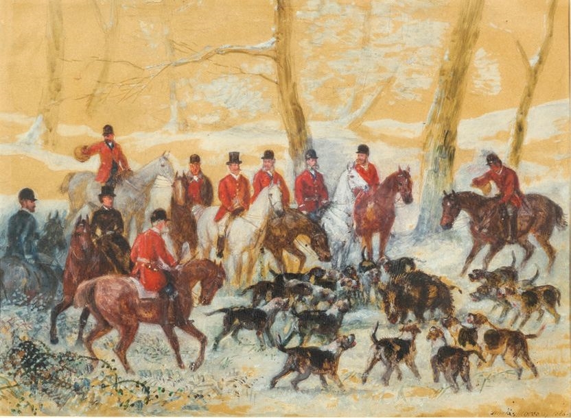 Artwork by Nikolas Moreau, L'hallali du sanglier, Made of Black pencil and oil on paper