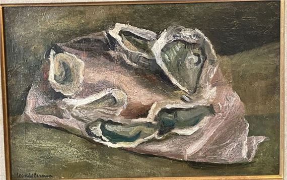 Still life with oysters by Leonid Berman, dated 1925