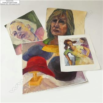 GLENYS CULLIMORE ‘MODERN DANCE’ 2015 ACRYLIC ON CANVAS AND 3 OTHERS UNFRAMED – HATS - Glenys Cullimore